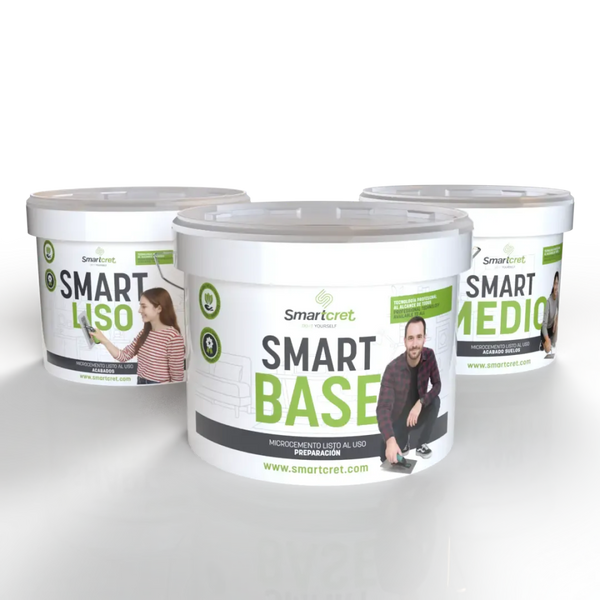 Cubos de microcemento Smartcret Smart Base, Smart Liso y Smart Medio listos al uso para suelos y paredes