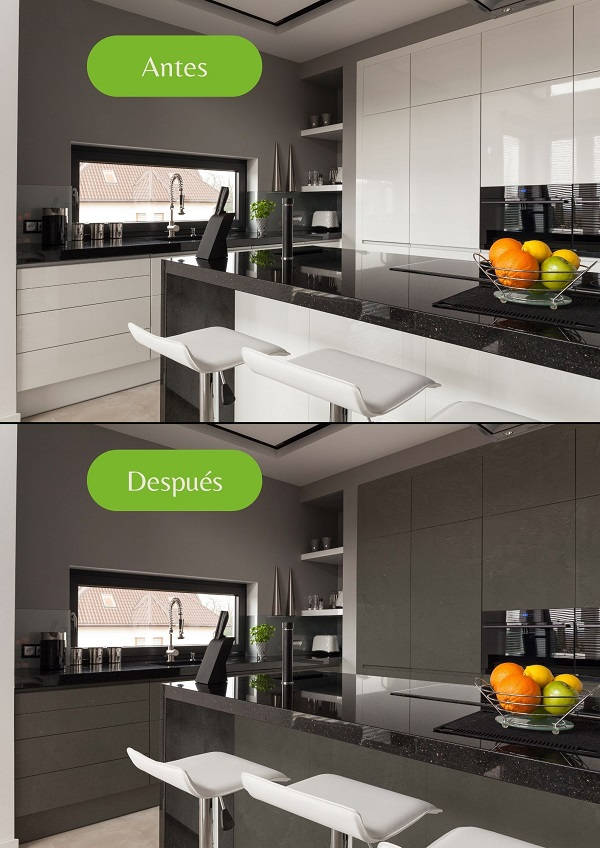 Antes y después Microcemento negro en armarios de cocina
