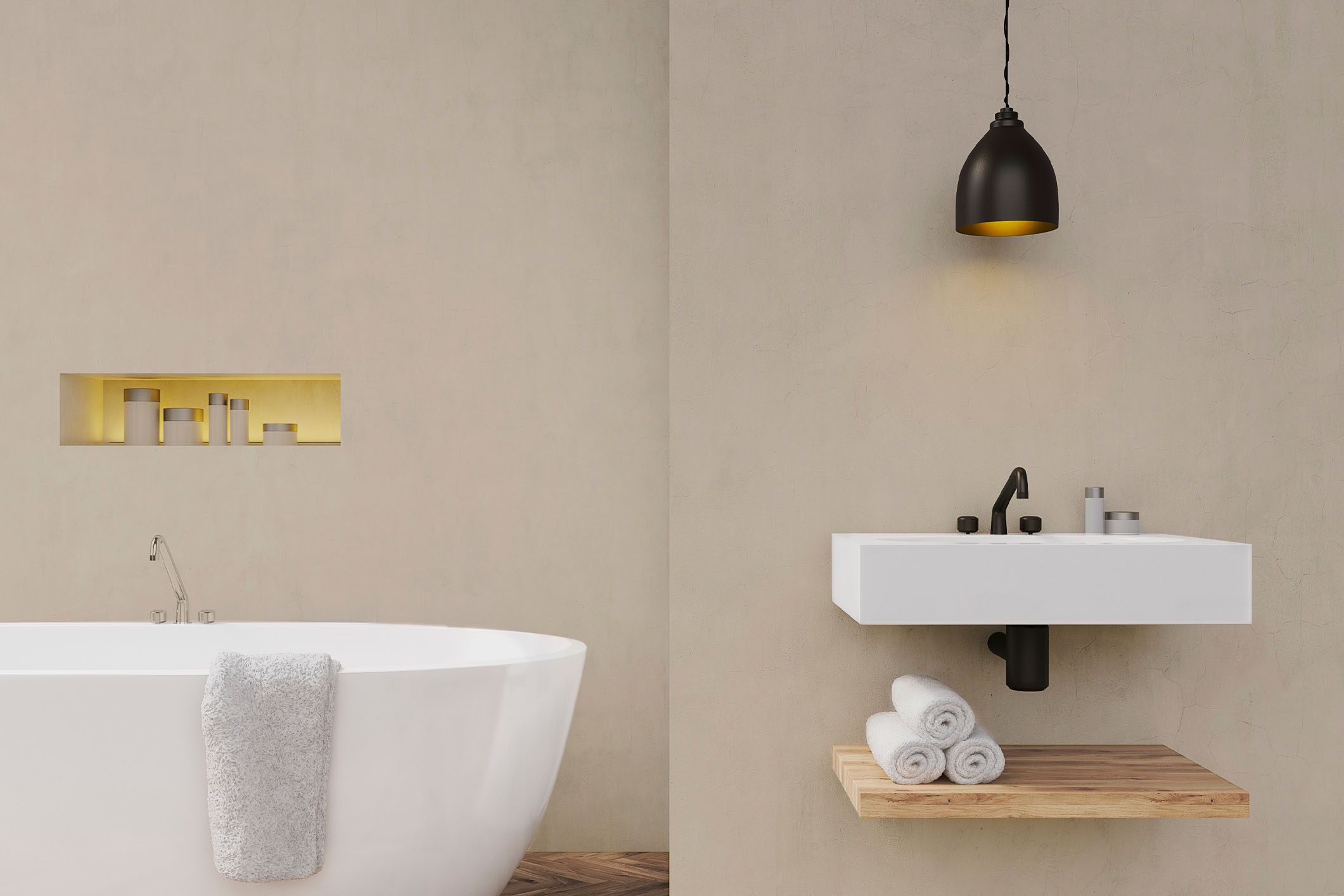 Baño con microcemento color gris en la pared