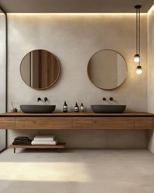 Pared de baño en microcemento: renueva sin obras