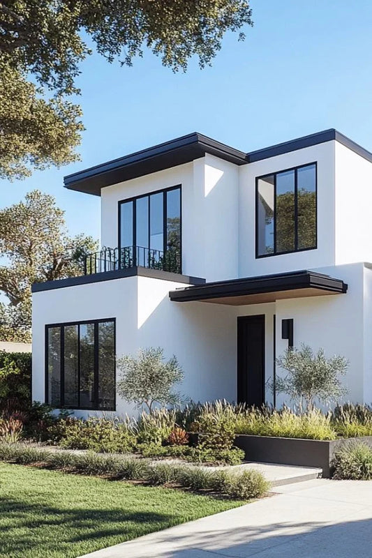 Fachada de casa moderna renovada con pintura blanca exterior