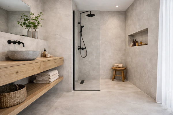 Mujer sosteniendo un cubo de Smart Base, producto incluido en algunos de los kits de microcemento Smartcret.