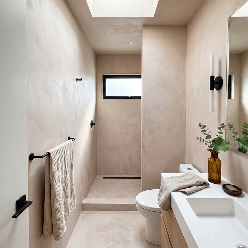 Microcement shower in Blush colour, Smartcret bathroom kit