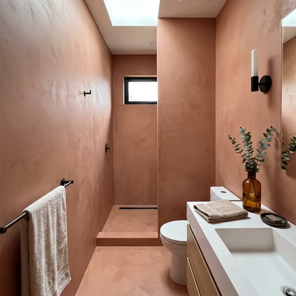 Microcement shower in Coral colour, Smartcret bathroom kit