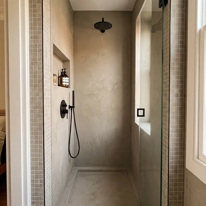 Microcement shower in Papyrus colour, Smartcret bathroom kit