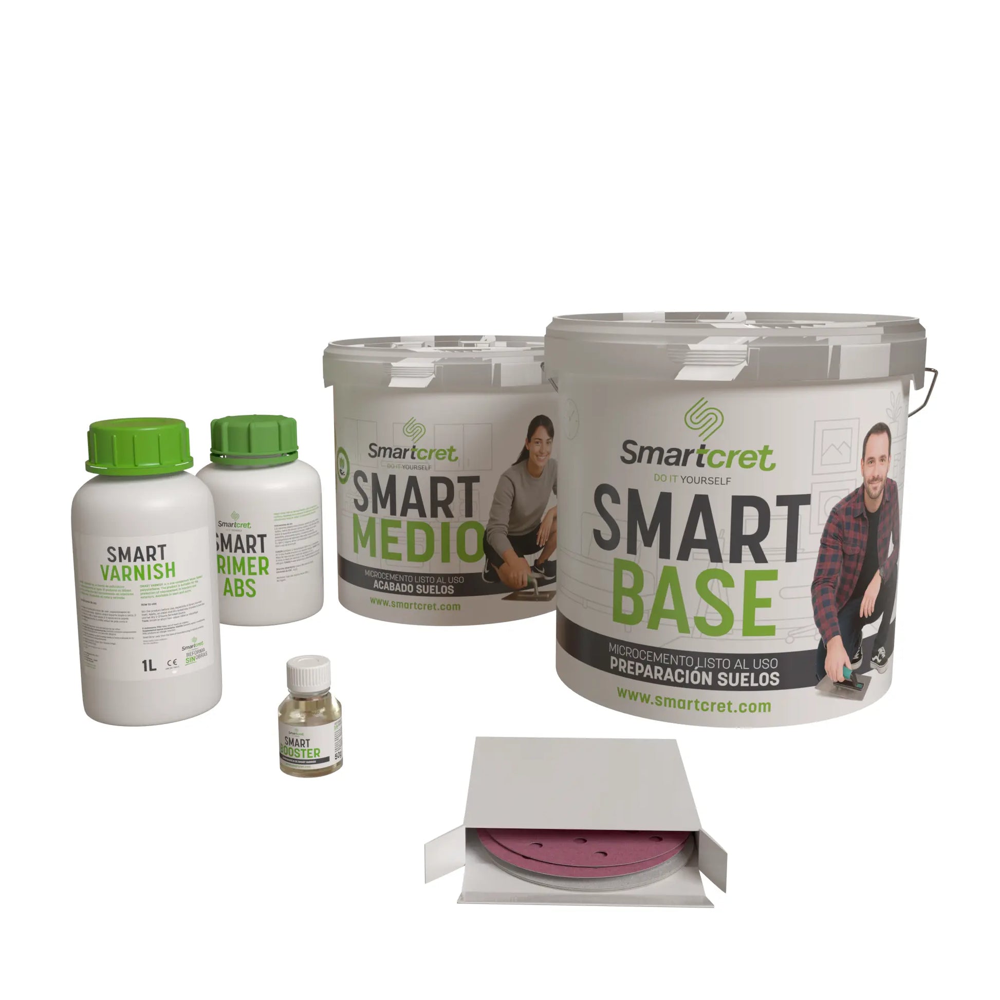 Imagen del kit de microcemento Smartcret para escaleras de obra, composición completa para 4 m².