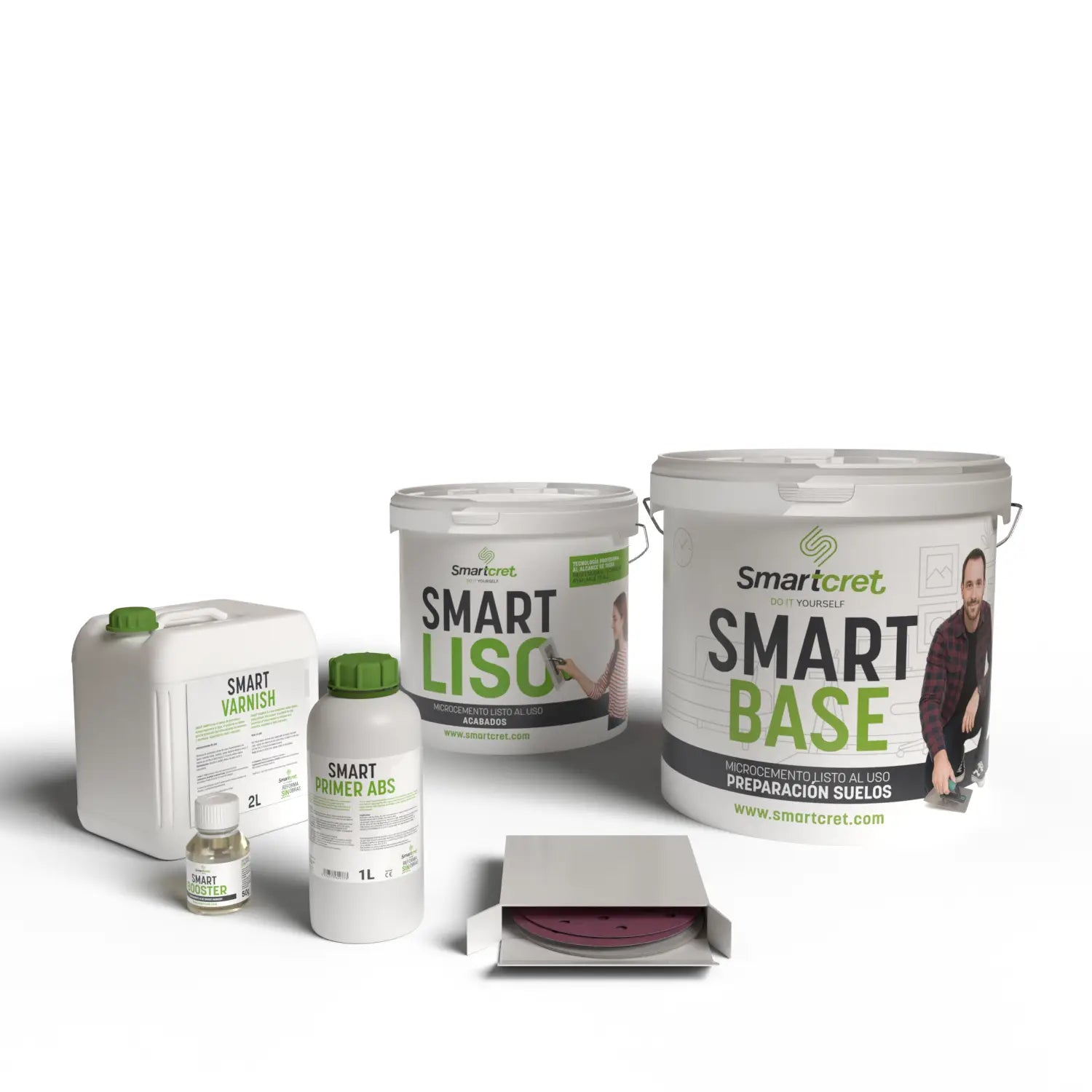 Imagen del kit de microcemento Smartcret para paredes de baños de obra, composición completa para 8 m².