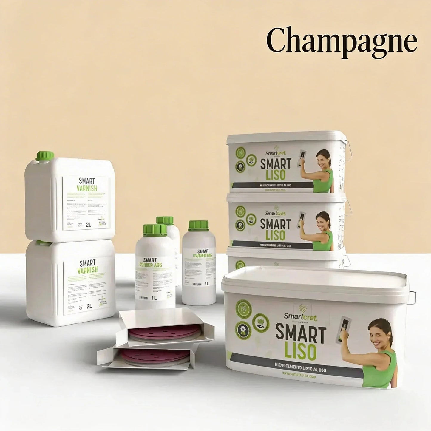 Kit de microcemento para paredes de 24 m², color Champagne