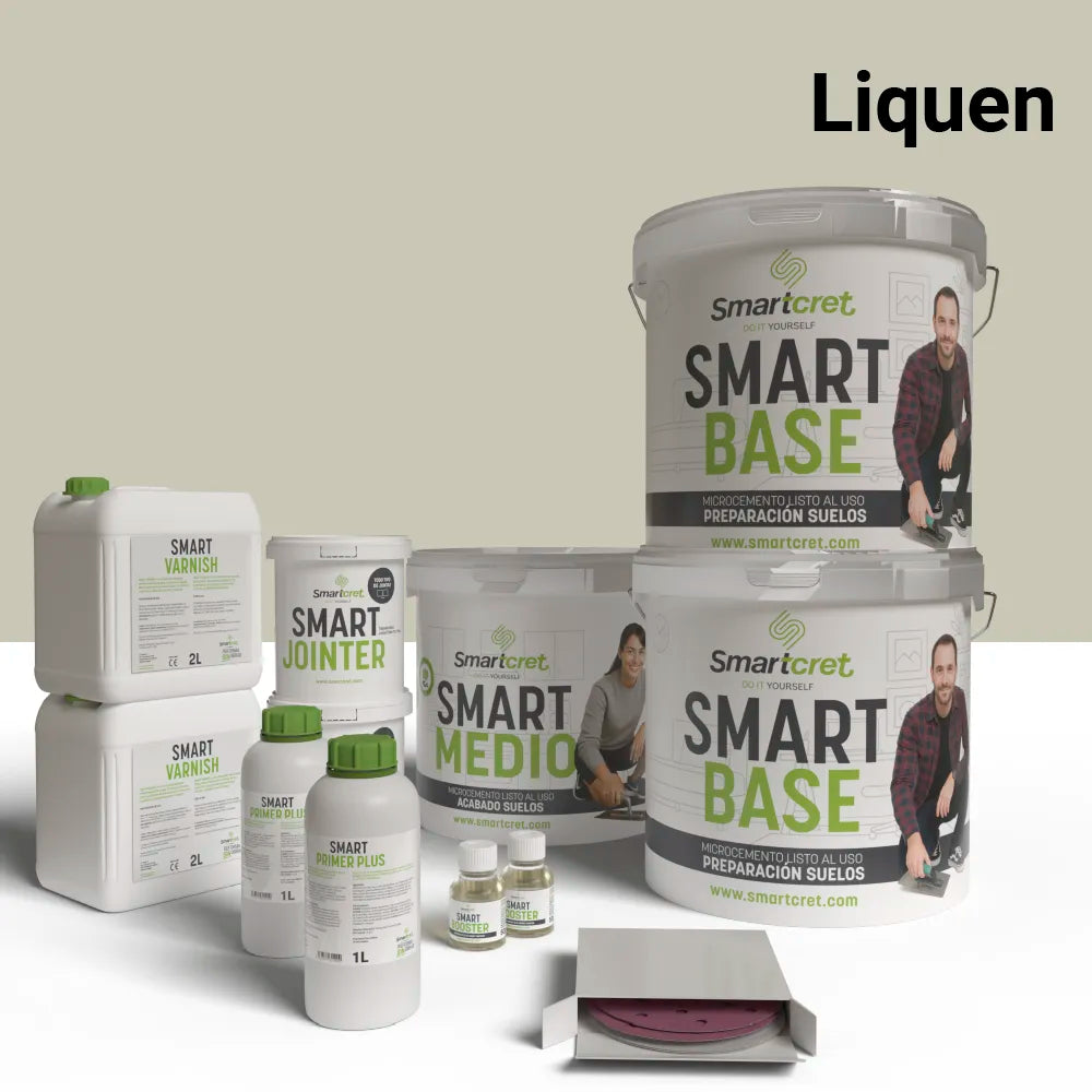 Kit de microcemento para suelos y escaleras de 16 m², color Liquen