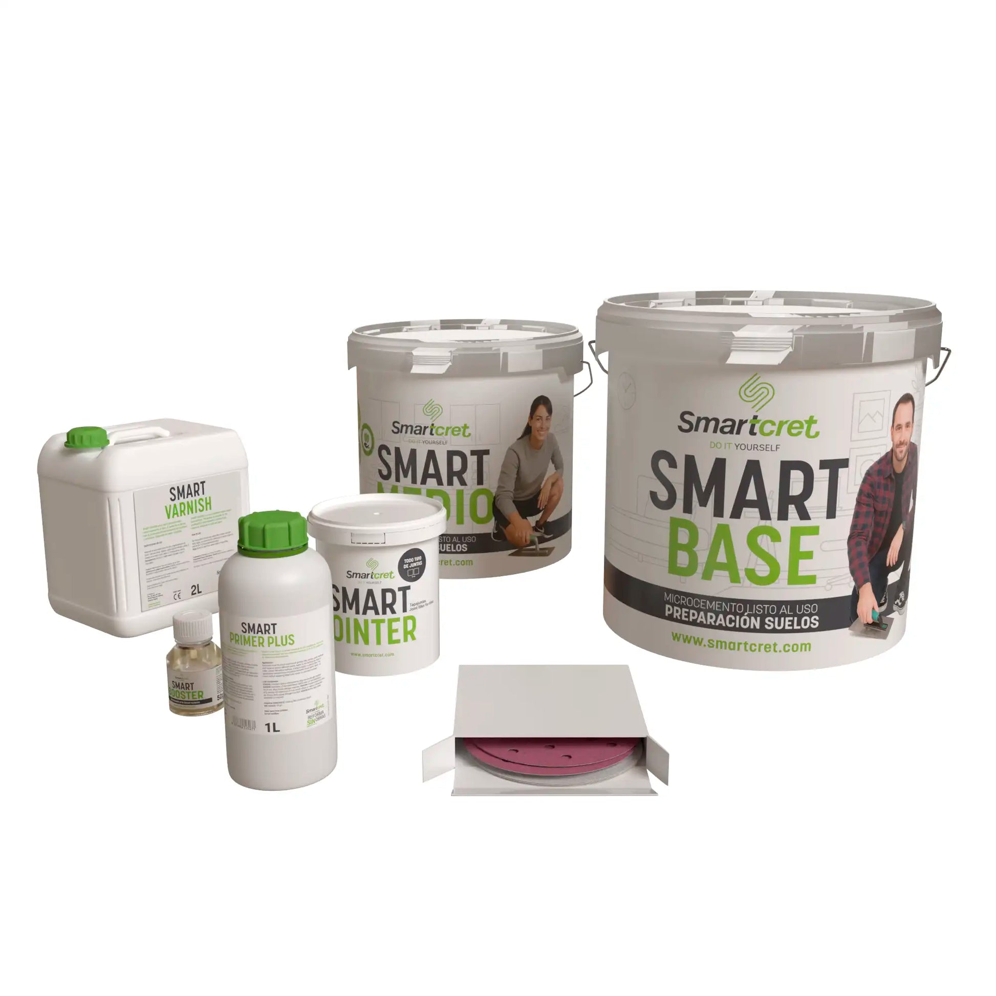 Imagen del kit de microcemento Smartcret para suelos no absorbentes, composición completa para 8 m².