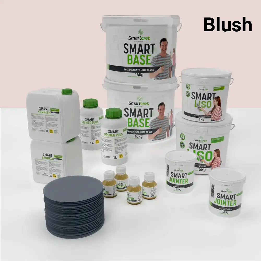 Kit de microcemento para baño de 16 m² sobre azulejos, color Blush