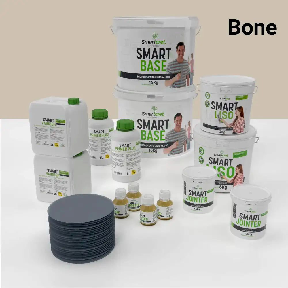 Kit de microcemento para baño de 16 m² sobre azulejos, color Bone