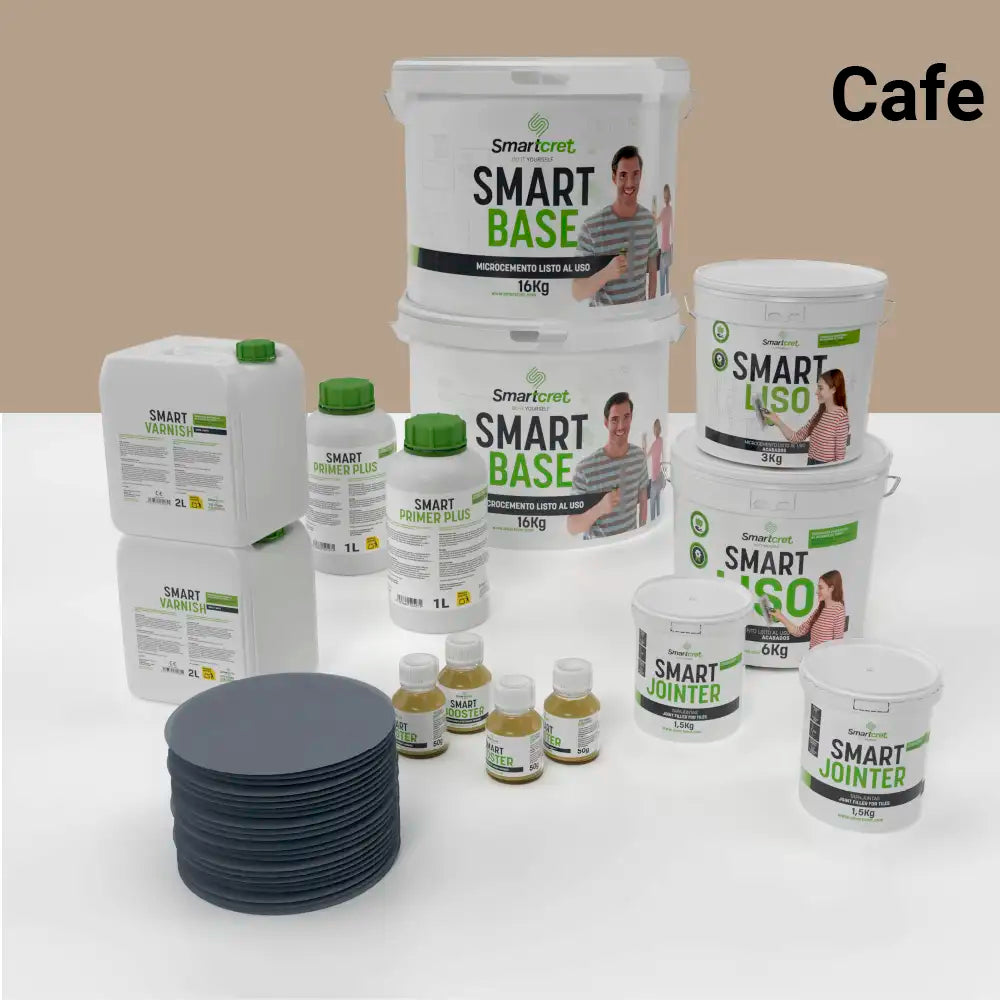 Kit de microcemento para baño de 16 m² sobre azulejos, color Cafe