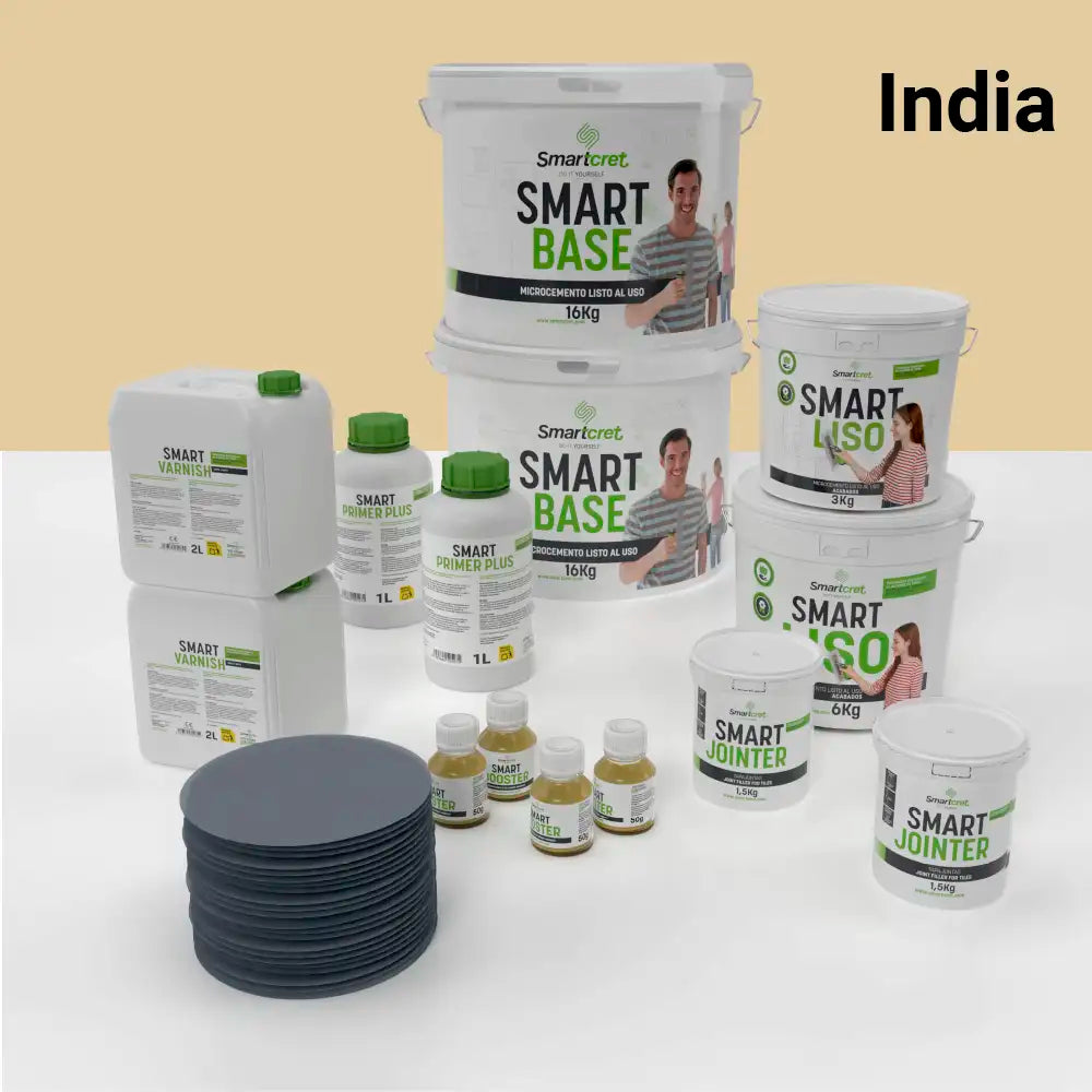 Kit de microcemento para baño de 16 m² sobre azulejos, color India