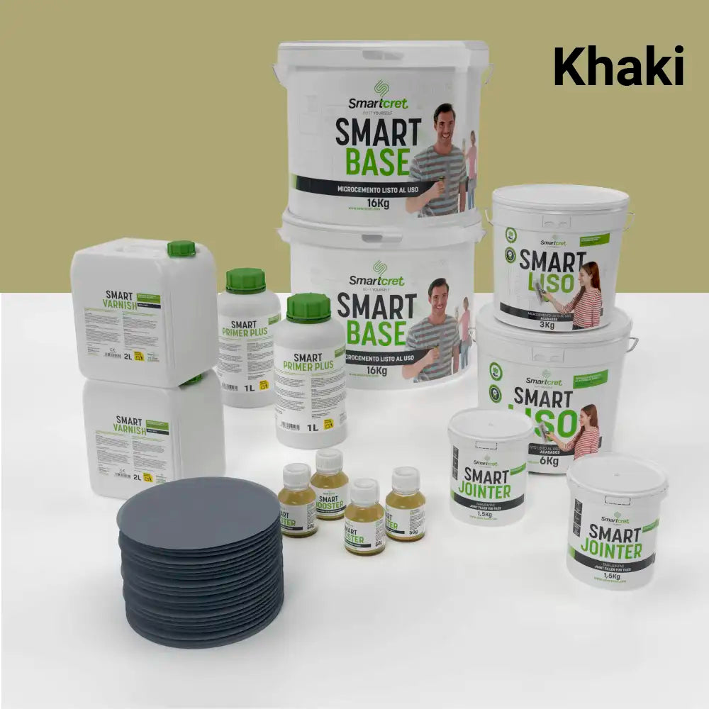 Kit de microcemento para baño de 16 m² sobre azulejos, color Khaki