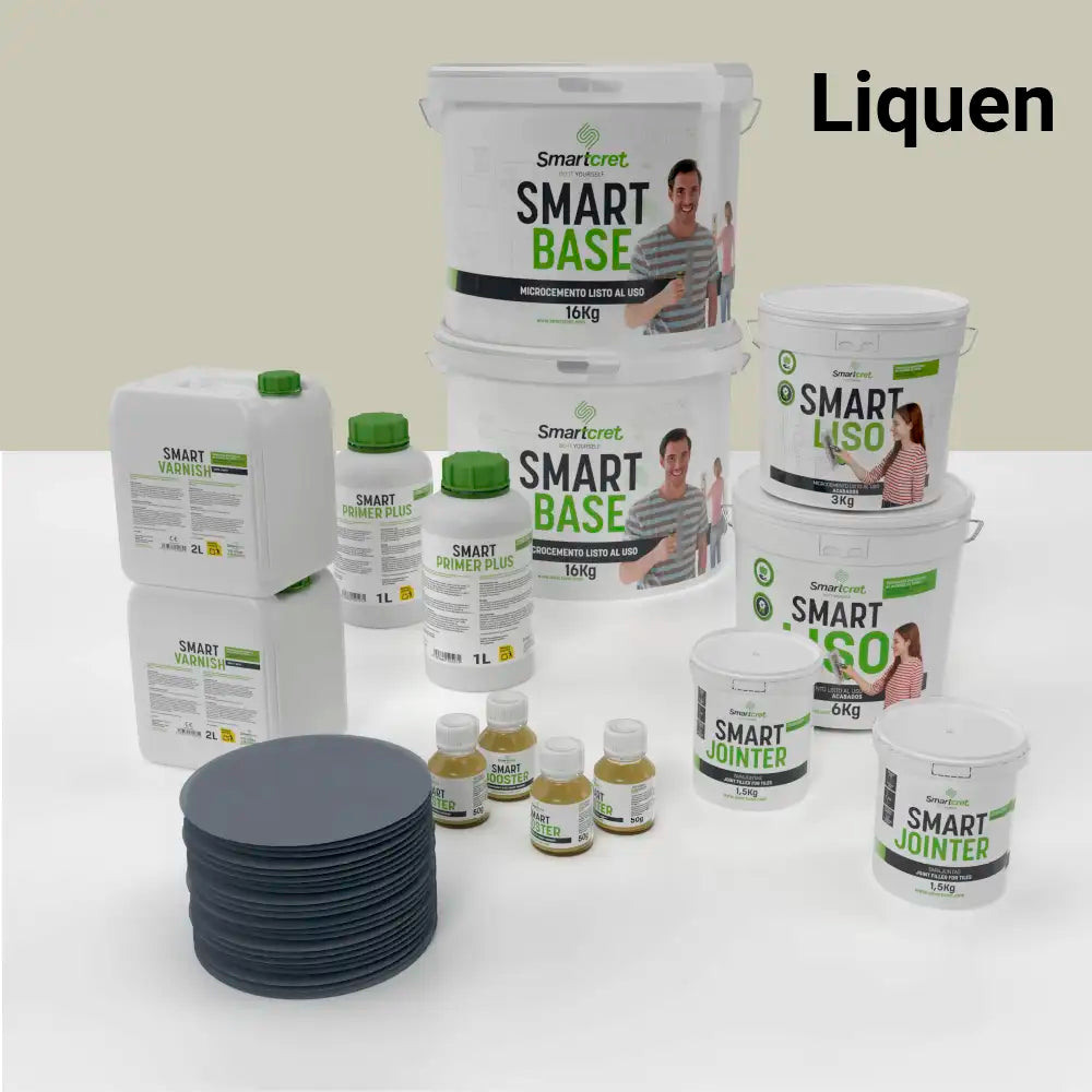 Kit de microcemento para baño de 16 m² sobre azulejos, color Liquen