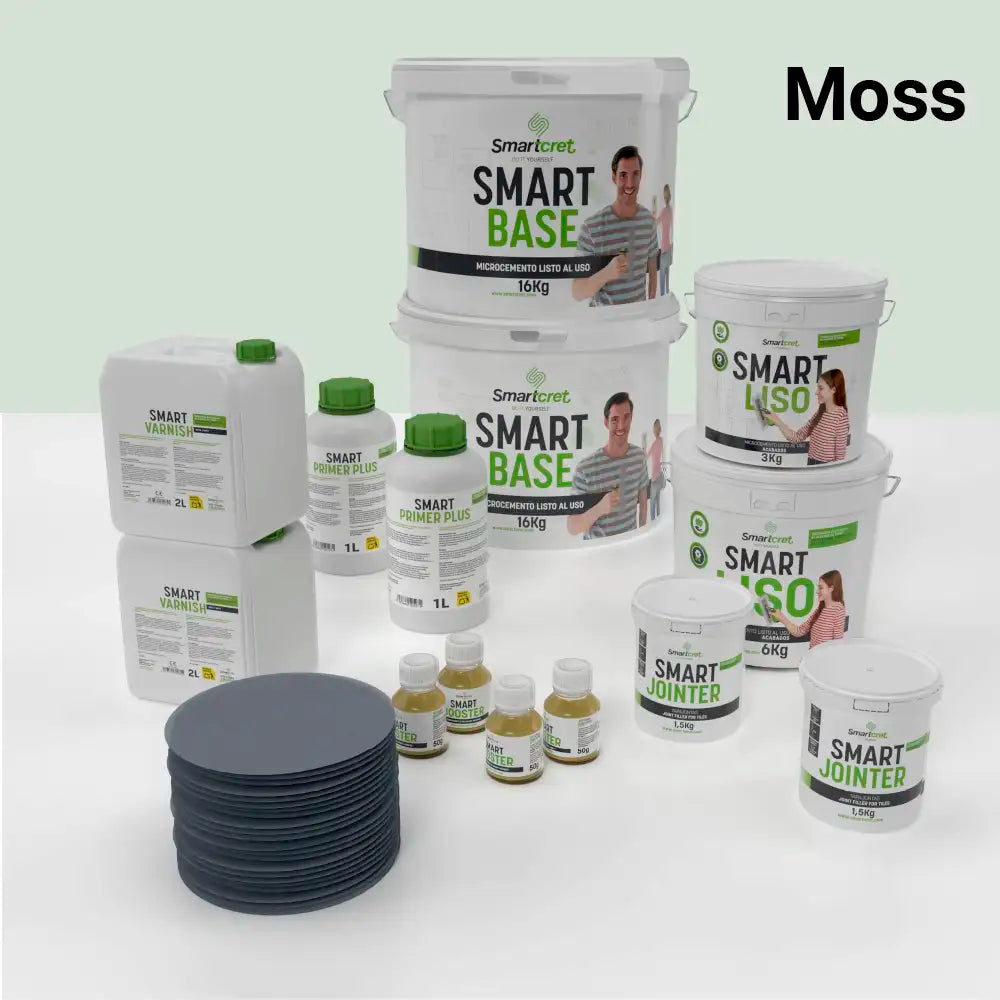 Kit de microcemento para baño de 16 m² sobre azulejos, color Moss