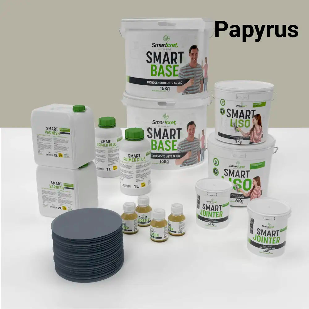 Kit de microcemento para baño de 16 m² sobre azulejos, color Papyrus
