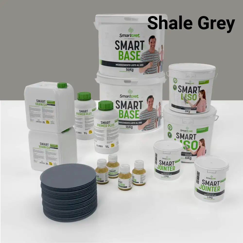 Kit de microcemento para baño de 16 m² sobre azulejos, color Shale Grey