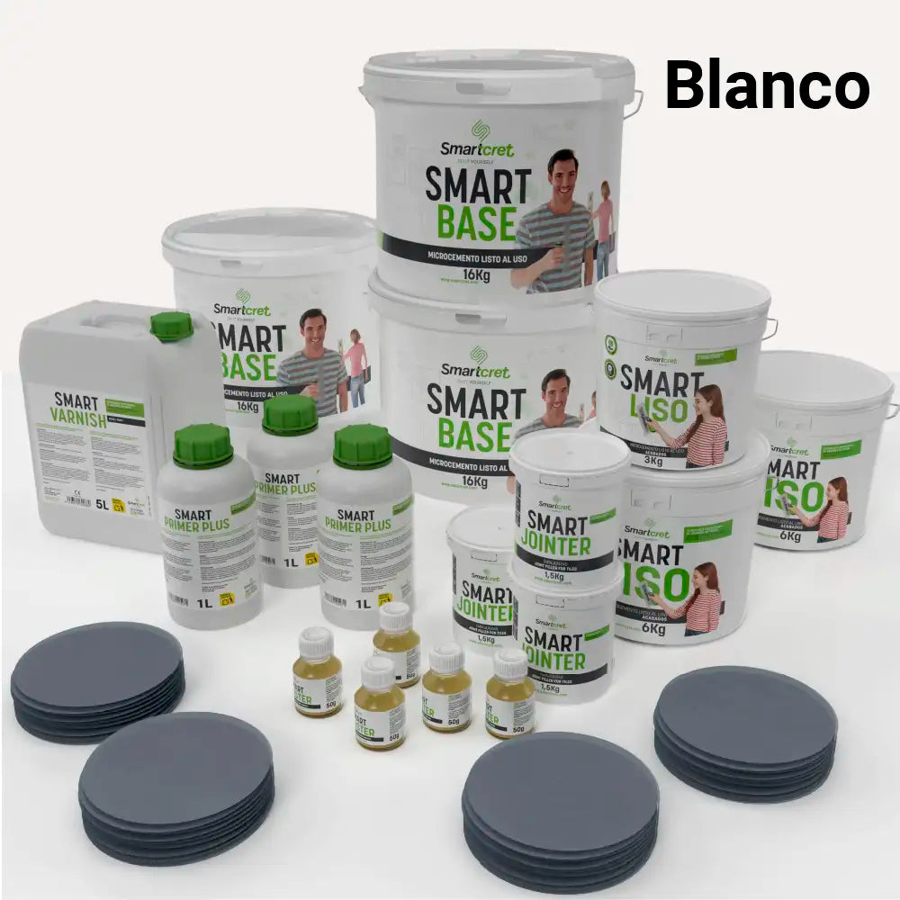 Kit de microcemento para baño de 24 m² sobre azulejos, color Blanco
