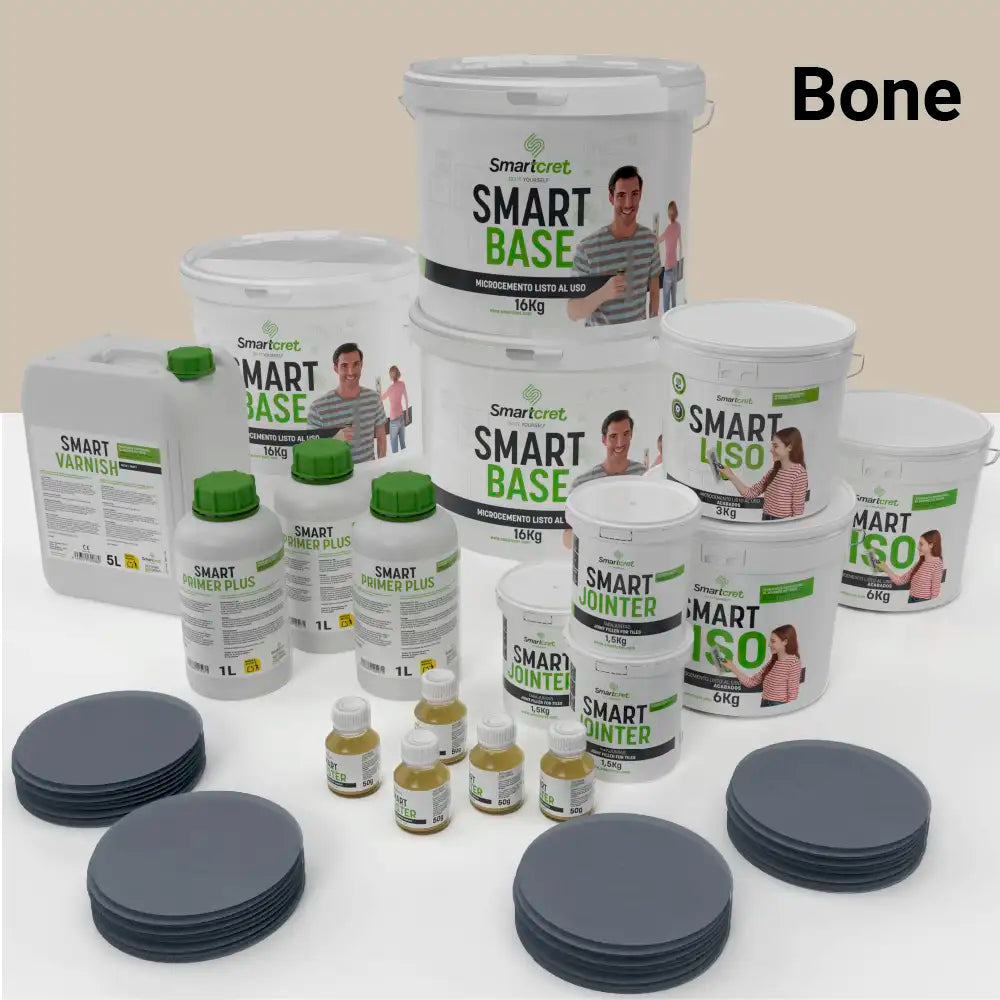 Kit de microcemento para baño de 24 m² sobre azulejos, color Bone
