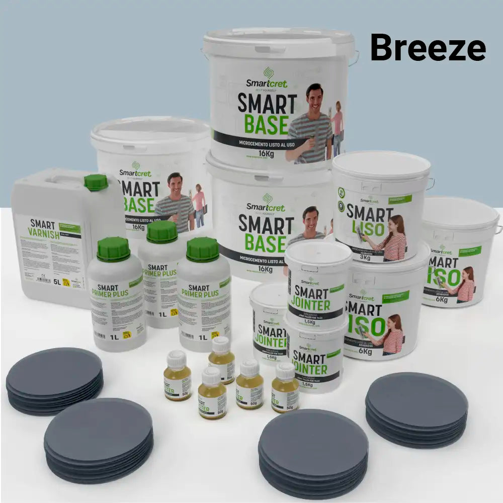 Kit de microcemento para baño de 24 m² sobre azulejos, color Breeze