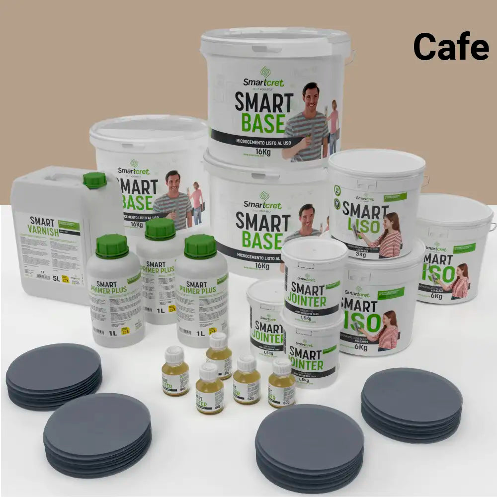 Kit de microcemento para baño de 24 m² sobre azulejos, color Cafe
