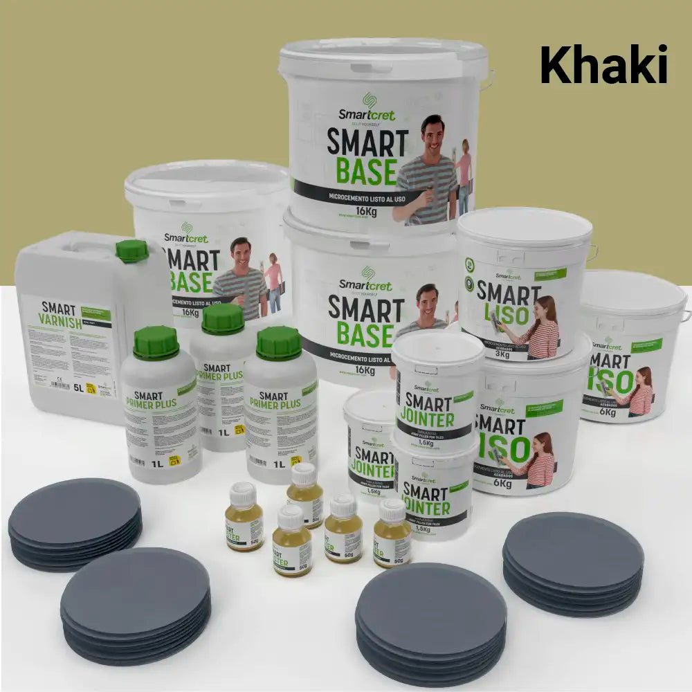 Kit de microcemento para baño de 24 m² sobre azulejos, color Khaki
