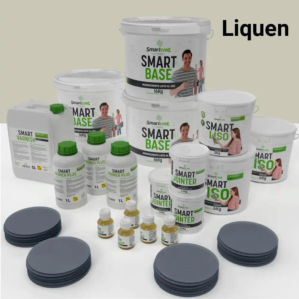 Kit de microcemento para baño de 24 m² sobre azulejos, color Liquen