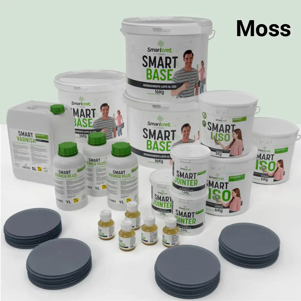 Kit de microcemento para baño de 24 m² sobre azulejos, color Moss