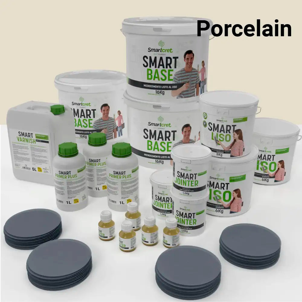 Kit de microcemento para baño de 24 m² sobre azulejos, color Porcelain