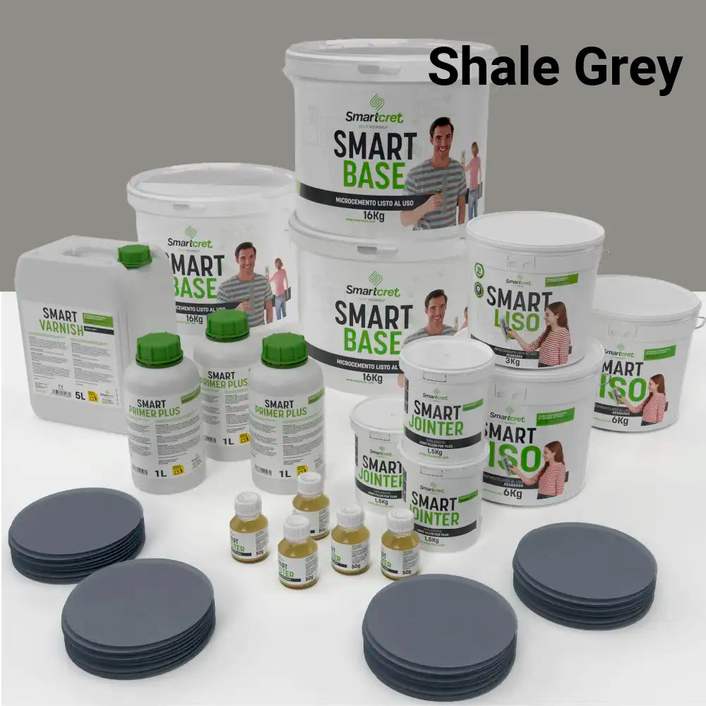 Kit de microcemento para baño de 24 m² sobre azulejos, color Shale Grey