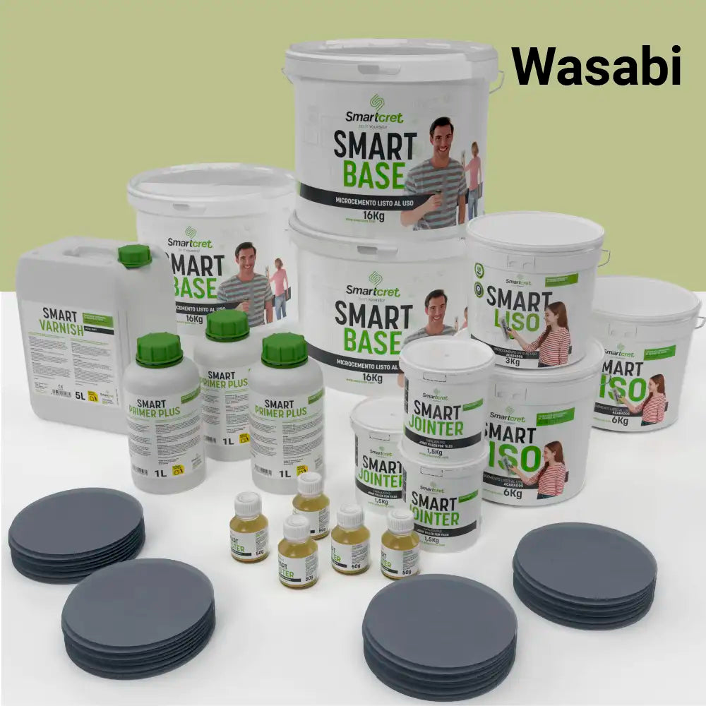 Kit de microcemento para baño de 24 m² sobre azulejos, color Wasabi