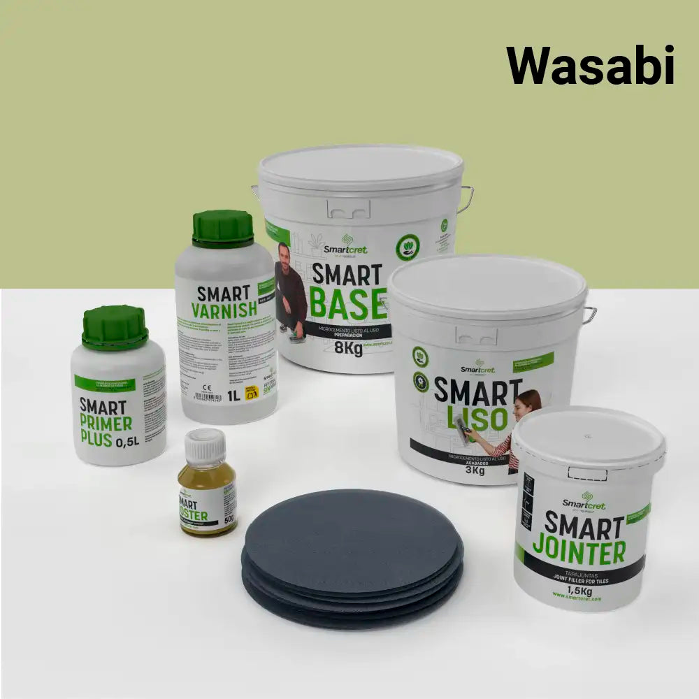 Kit de microcemento para baño de 4 m² sobre azulejos, color Wasabi