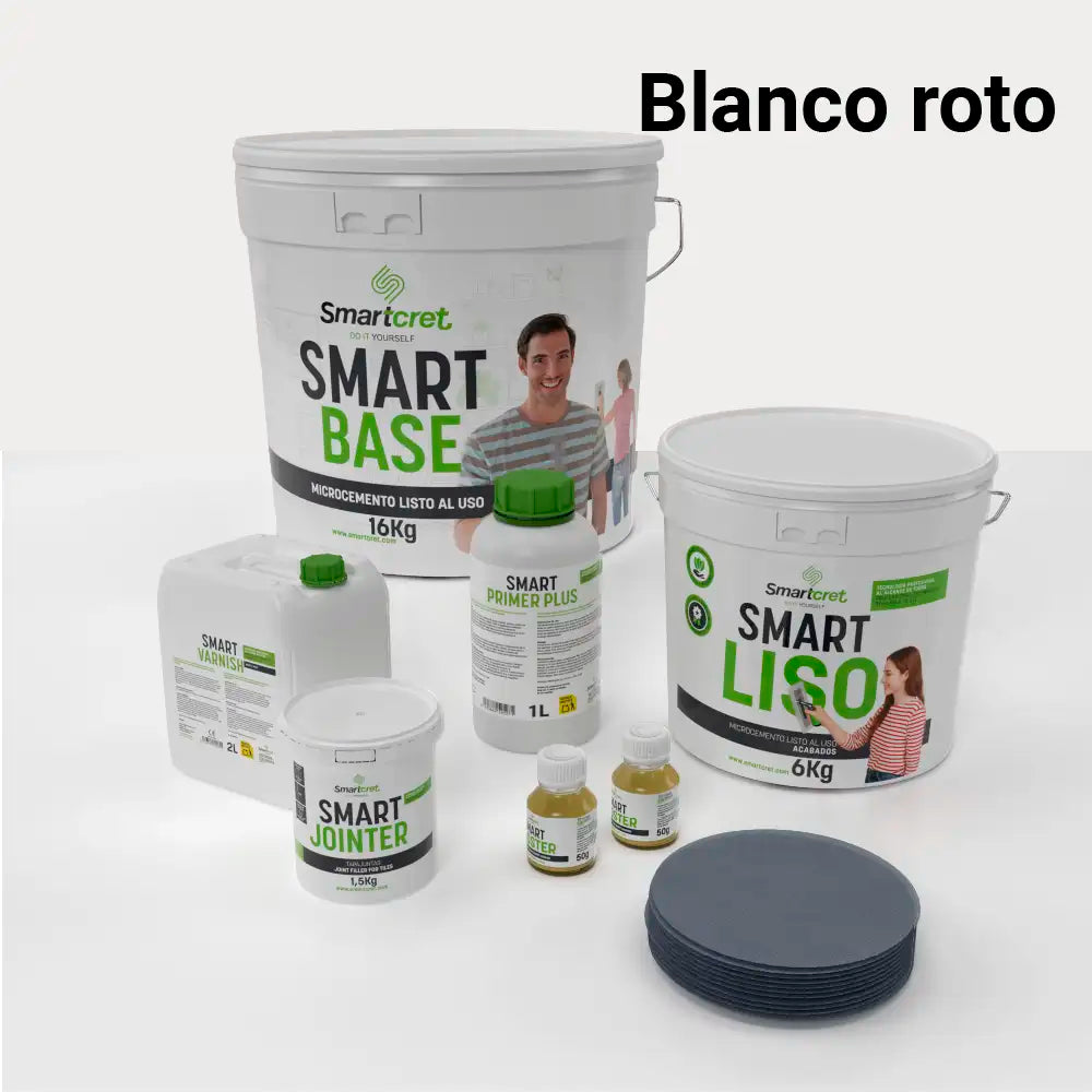 Kit de microcemento para baño de 8 m² sobre azulejos, color Blanco Roto