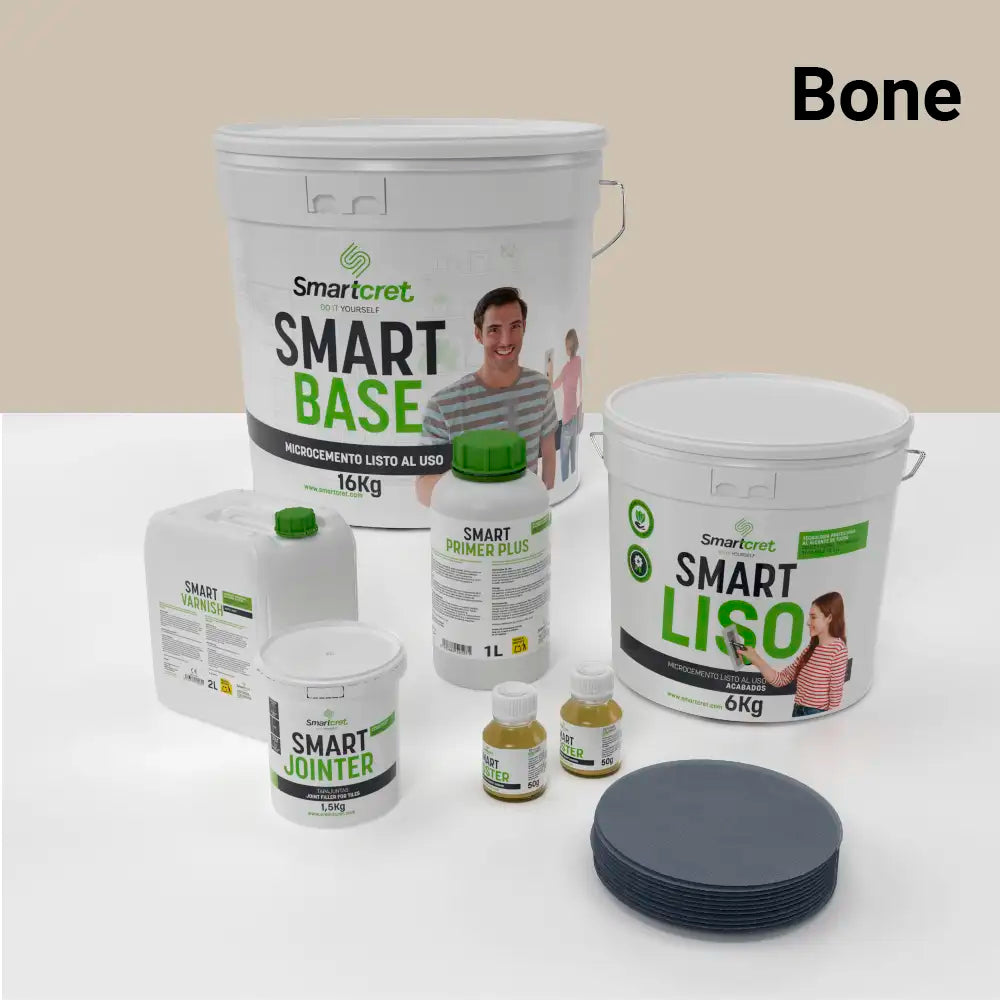 Kit de microcemento para baño de 8 m² sobre azulejos, color Bone
