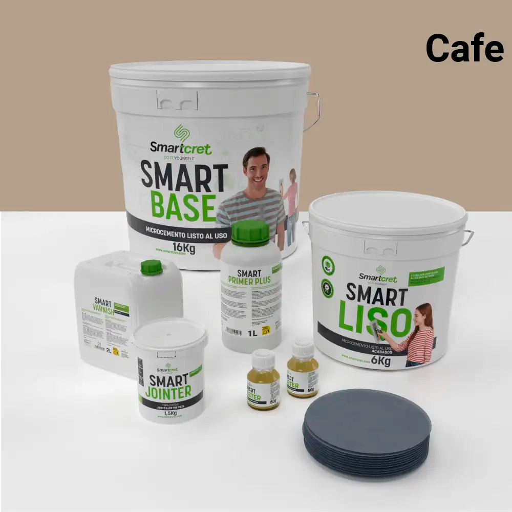 Kit de microcemento para baño de 8 m² sobre azulejos, color Cafe
