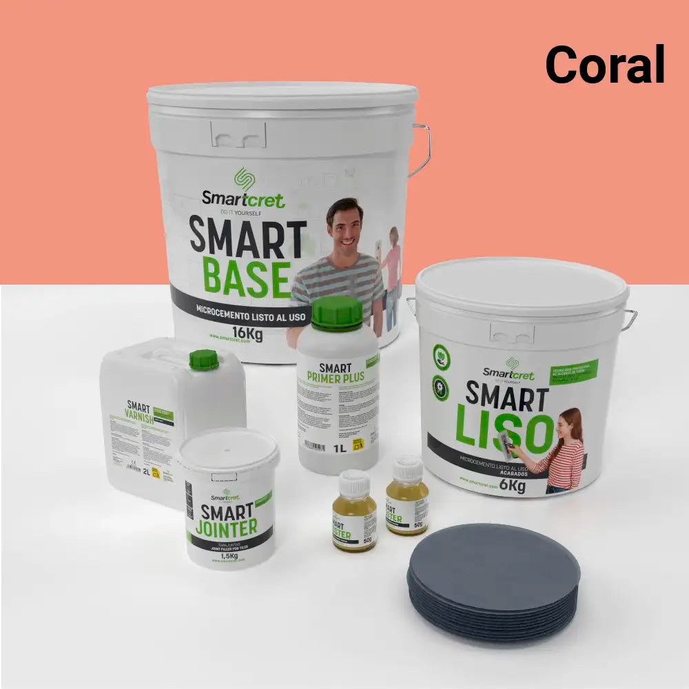 Kit de microcemento para baño de 8 m² sobre azulejos, color Coral