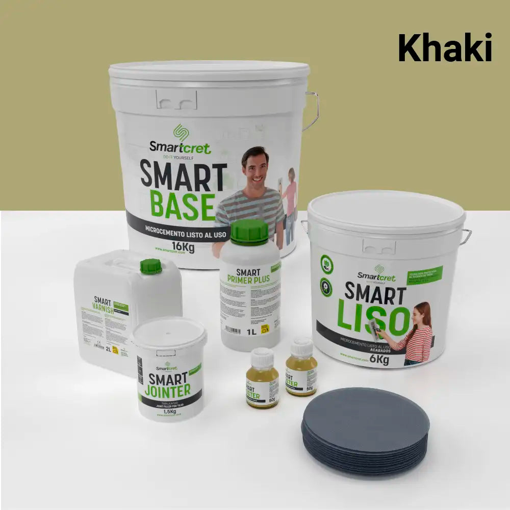 Kit de microcemento para baño de 8 m² sobre azulejos, color Khaki