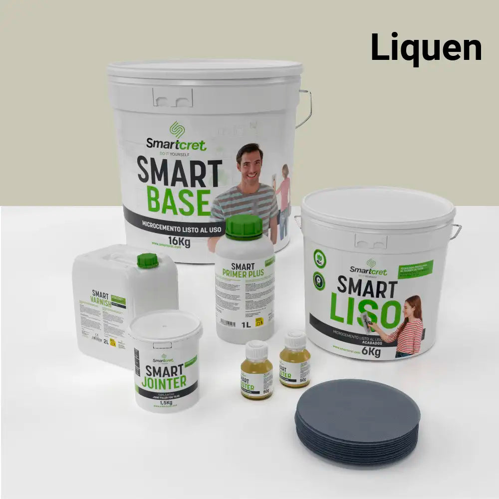 Kit de microcemento para baño de 8 m² sobre azulejos, color Liquen