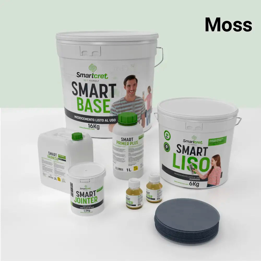 Kit de microcemento para baño de 8 m² sobre azulejos, color Moss