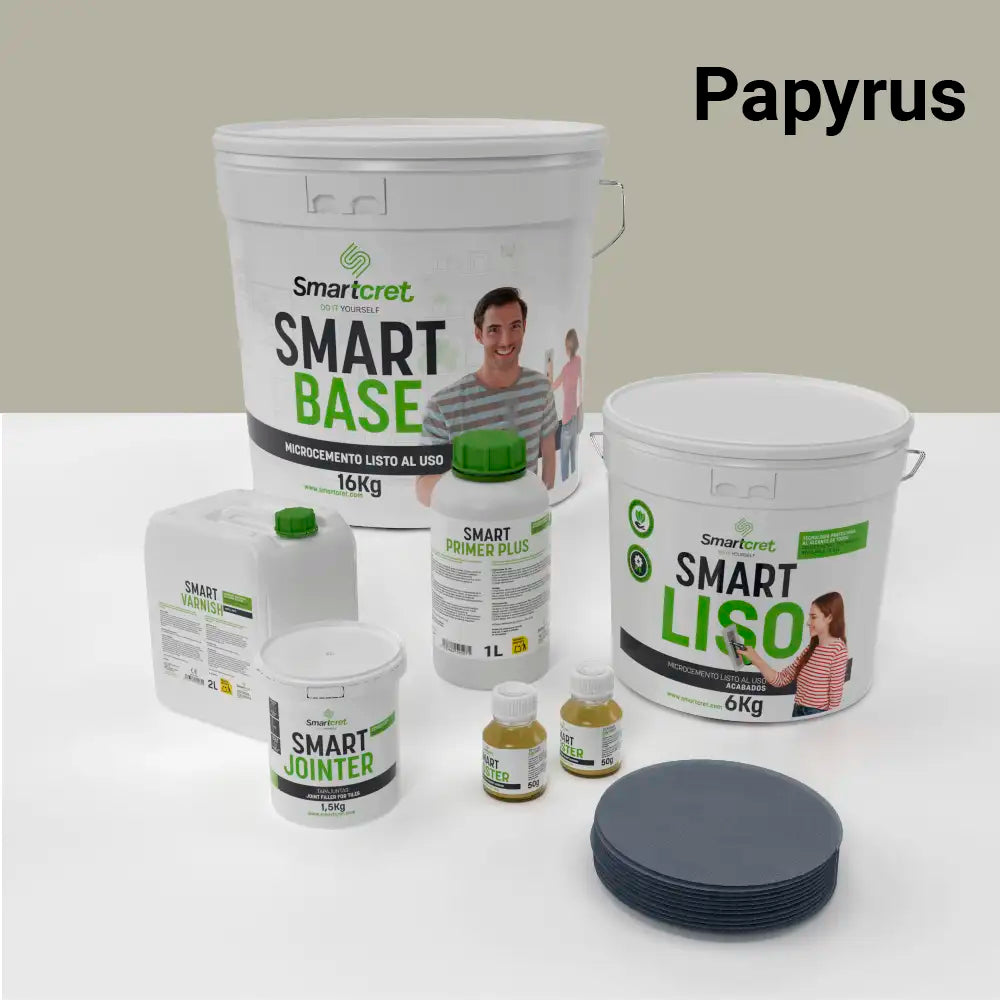 Kit de microcemento para baño de 8 m² sobre azulejos, color Papyrus