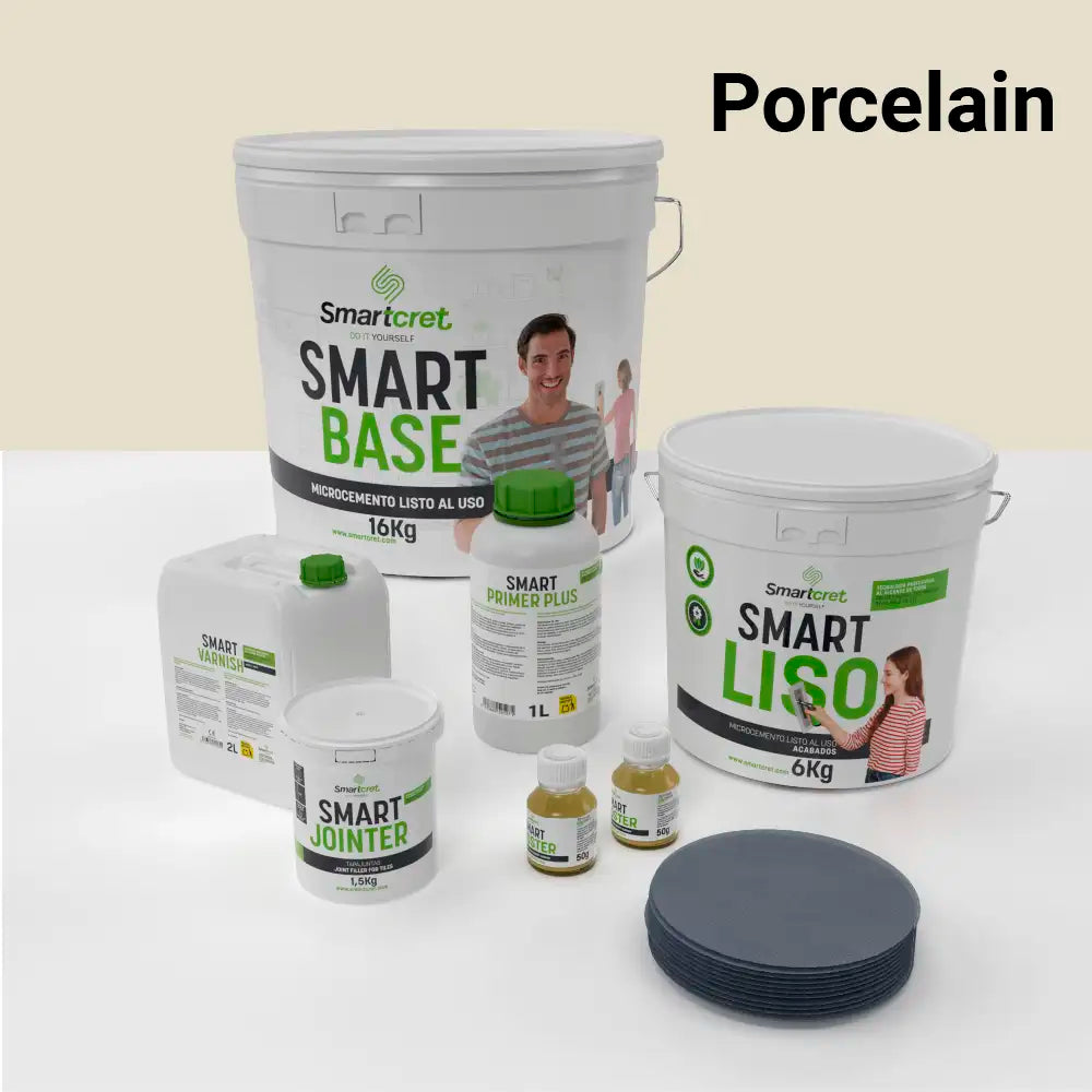Kit de microcemento para baño de 8 m² sobre azulejos, color Porcelain