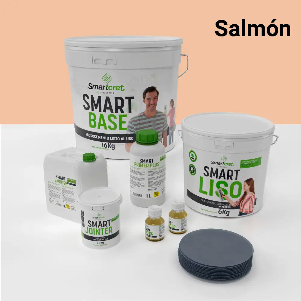 Kit de microcemento para baño de 8 m² sobre azulejos, color Salmon
