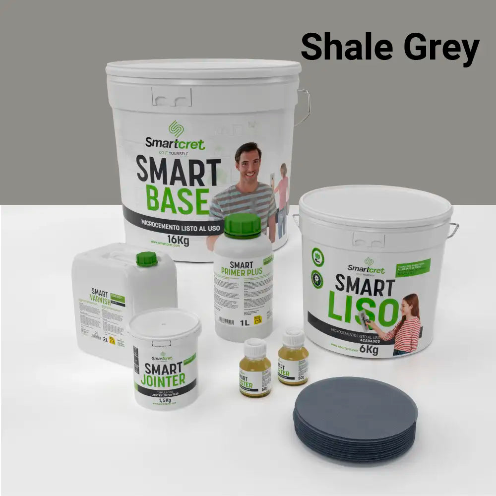 Kit de microcemento para baño de 8 m² sobre azulejos, color Shale Grey