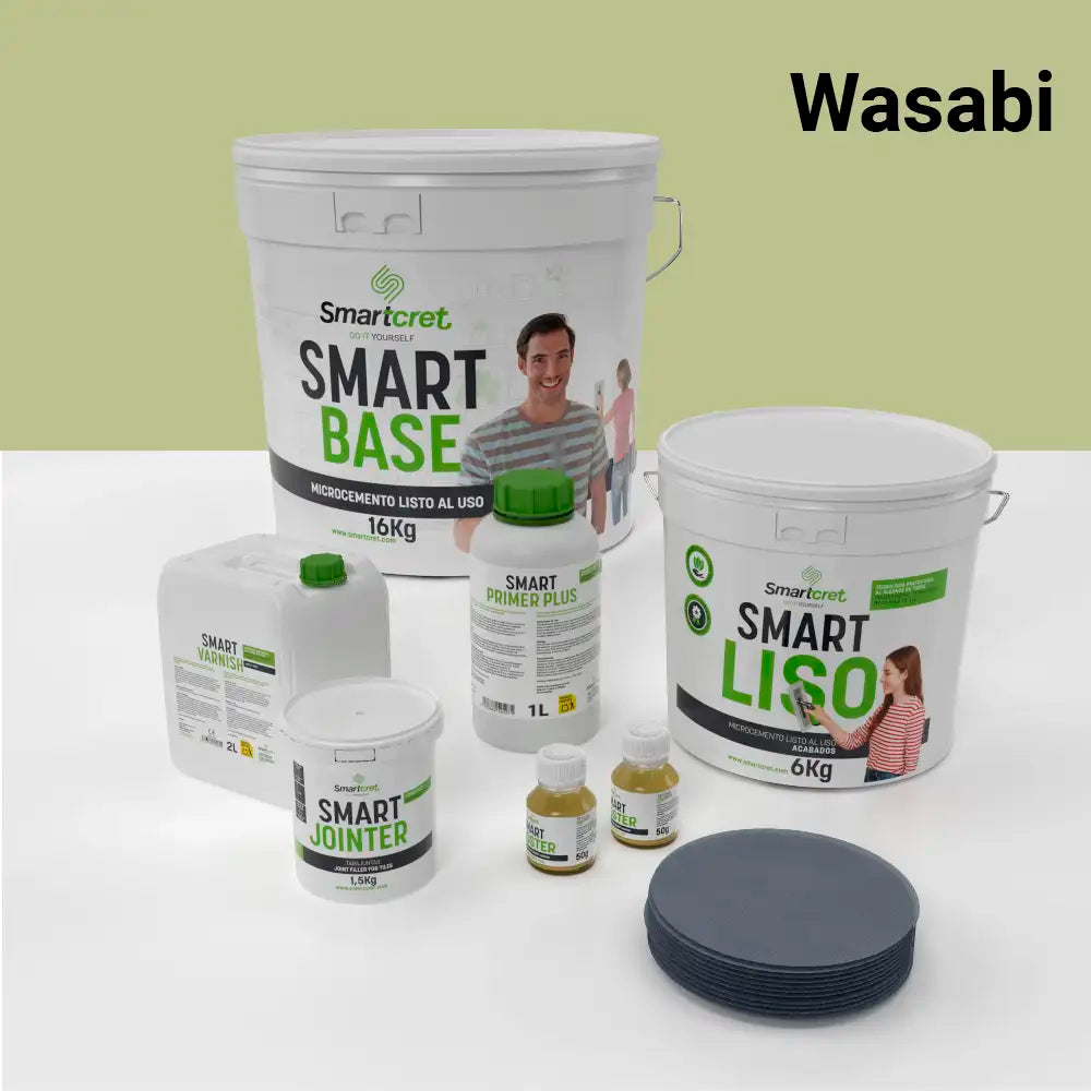 Kit de microcemento para baño de 8 m² sobre azulejos, color Wasabi