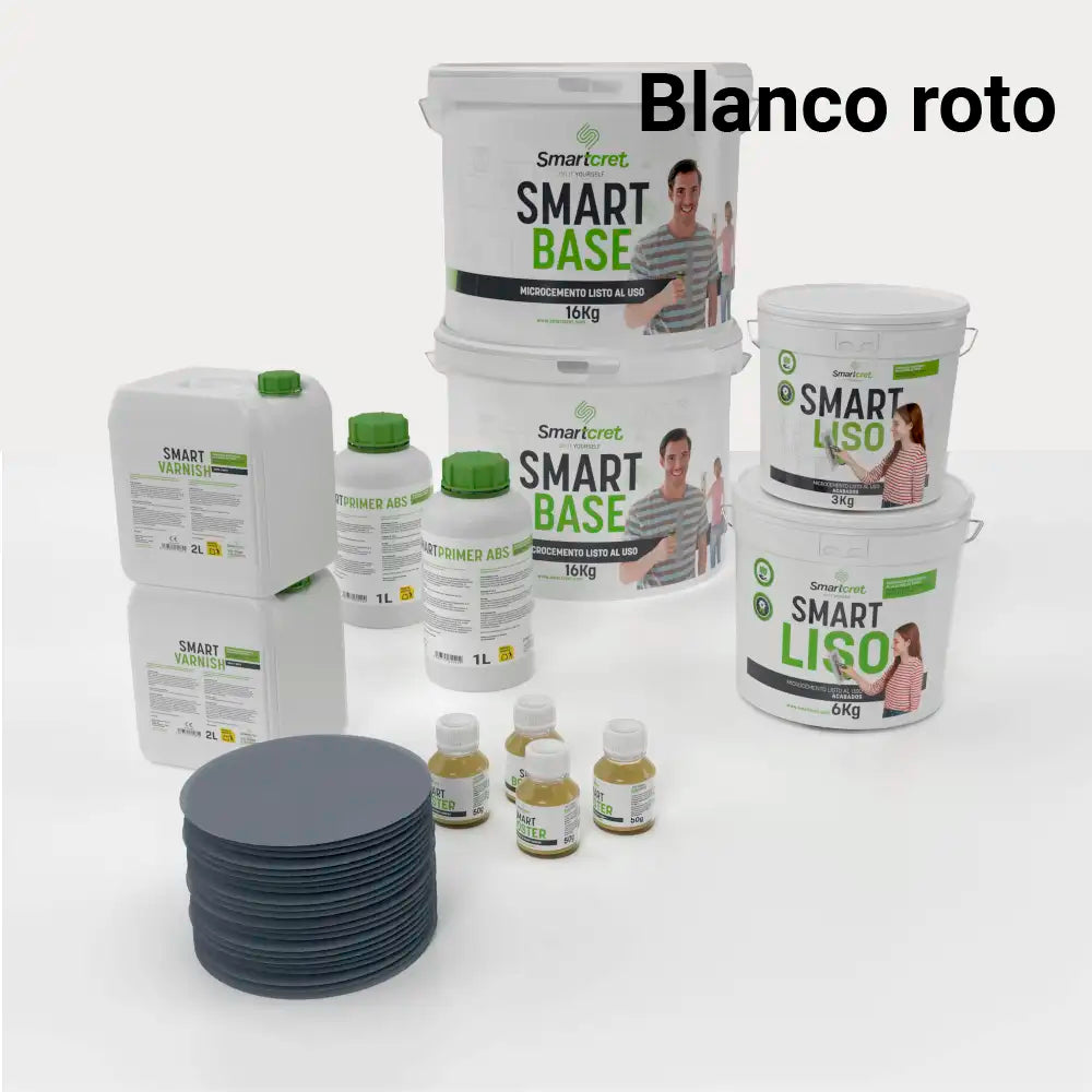 Kit de microcemento para baño de 16 m² sobre pladur, yeso o cemento, color Blanco Roto