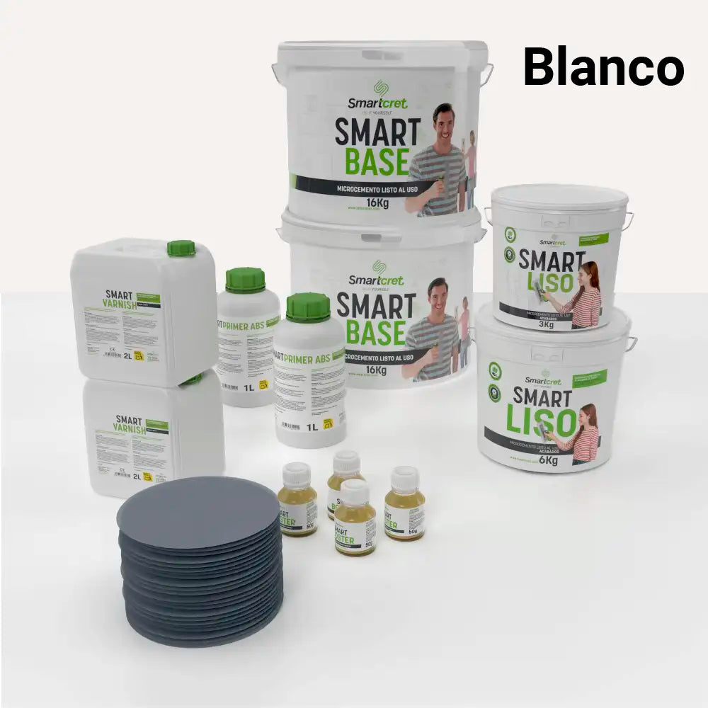 Kit de microcemento para baño de 16 m² sobre pladur, yeso o cemento, color Blanco