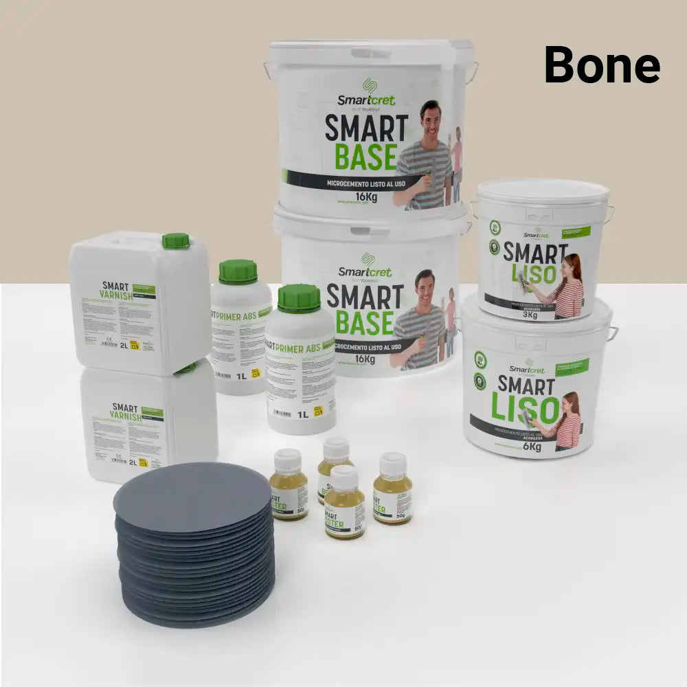 Kit de microcemento para baño de 16 m² sobre pladur, yeso o cemento, color Bone