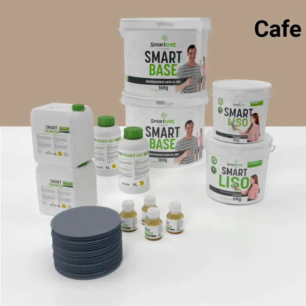 Kit de microcemento para baño de 16 m² sobre pladur, yeso o cemento, color Cafe